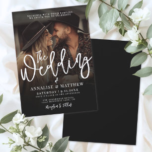 Convite Foto de casamento com sobreposição simples em pret