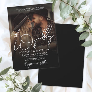 Convite Foto de casamento com sobreposição simples em pret