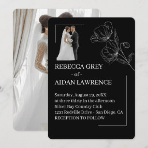 Convite Foto de casamento com sobreposição simples preto e