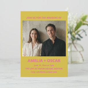 Convite Foto de casamento cor-de-rosa chartreuse moderno e