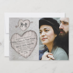 Convite Foto de casamento da árvore bétula prateada rústic