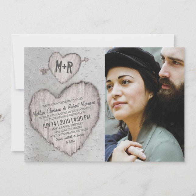 Convite Foto de casamento da árvore bétula prateada rústic (Frente)