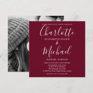 Convite Foto De Casamento Da Assinatura Do Script Burgundy