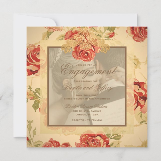 Convite Foto de casamento da rosa vermelha russa amarela V (Frente)