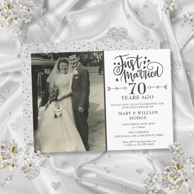 Convite Foto de Casamento de 70 recem casados (Just Married 70th Anniversary Wedding Photo Invitation)