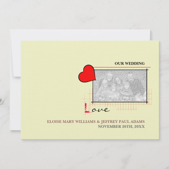 Convite Foto de Casamento de Amor com Coração Vermelha (Frente)