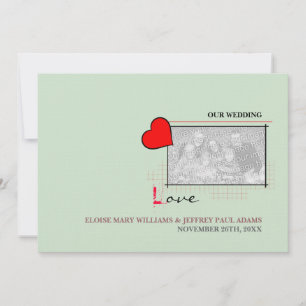 Convite Foto de Casamento de Amor com Coração Vermelha