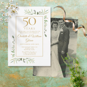 Convite Foto de casamento de aniversário de 50 anos com ag