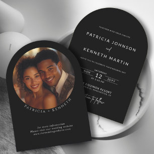 Convite Foto de Casamento de Arco Negro e Branco minimalis