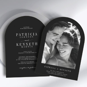Convite Foto de Casamento de Arco Negro e Branco minimalis