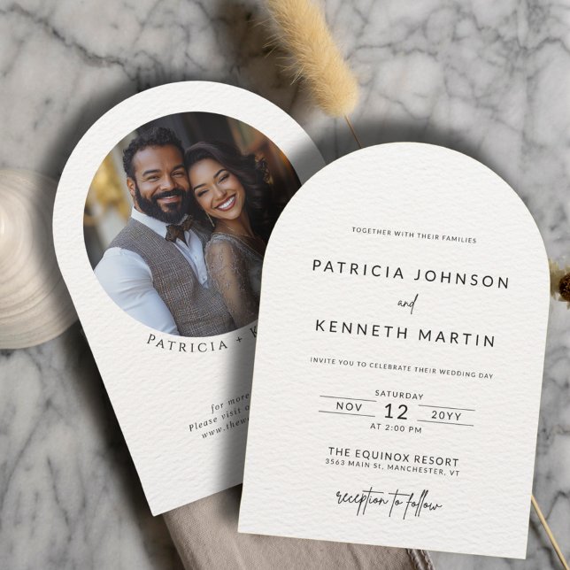 Convite Foto de casamento de arco texturizado preto e bran (Criador carregado)