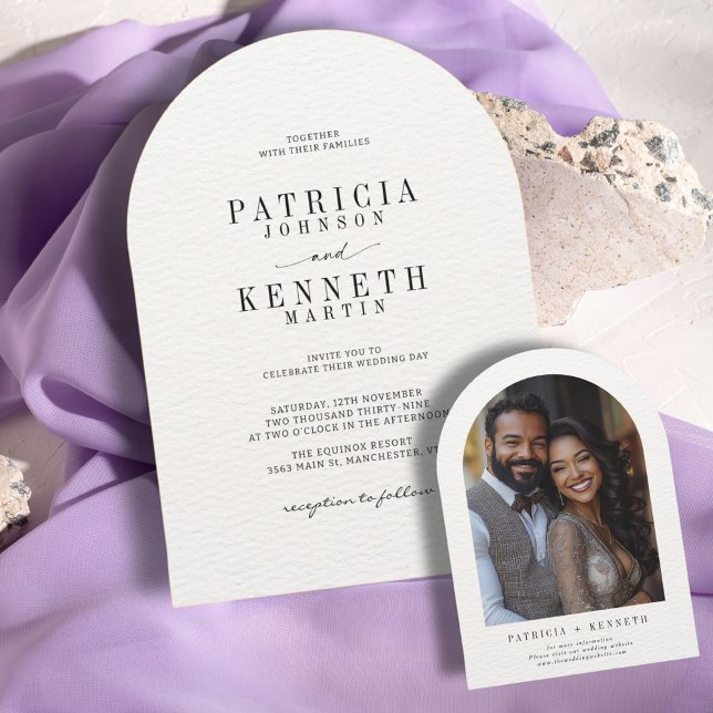 Convite Foto de casamento de arco texturizado preto e bran (Criador carregado)