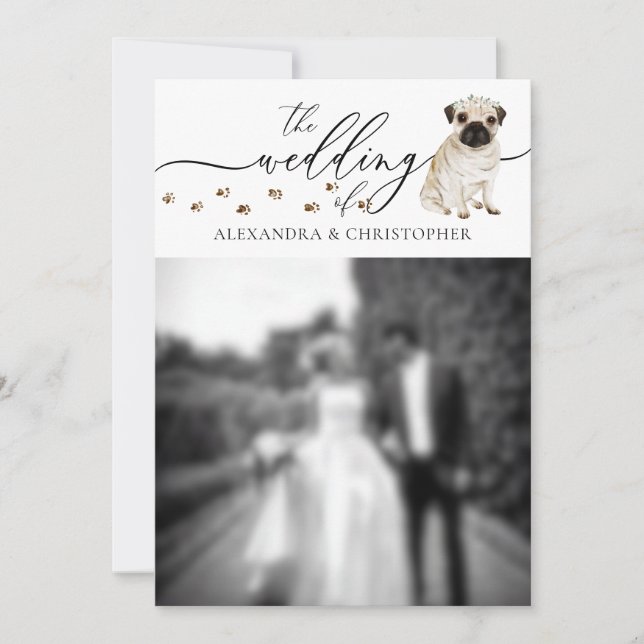 Convite Foto de casamento de cachorrinho Pug (Frente)