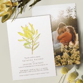 Convite Foto de casamento de cor d'água amarela leucadendr