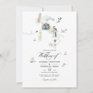 Convite Foto de casamento de destino italiano aquarela