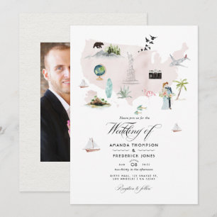 Convite Foto de casamento de destino na Flórida com aquare
