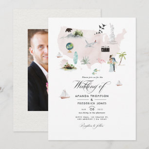 Convite Foto de casamento de destino na Flórida em aquarel