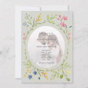 Convite Foto de casamento de flores silvestres em verde sá
