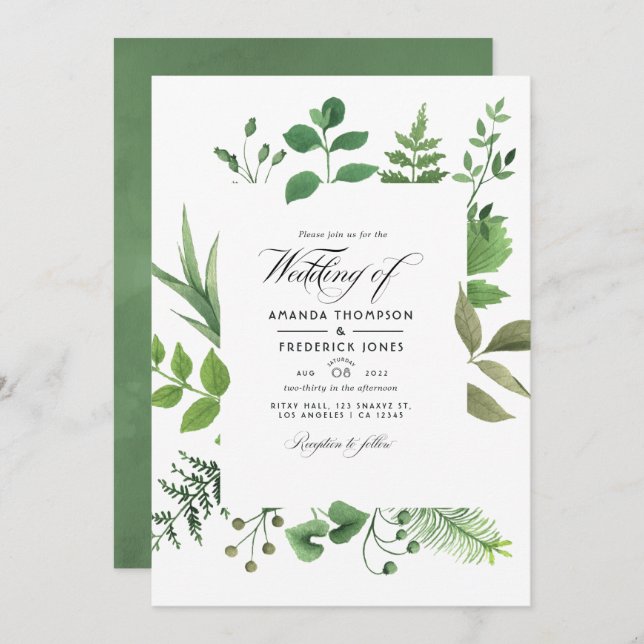 Convite Foto de Casamento de Floresta Florestal Verde (Frente/Verso)
