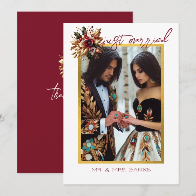 Convite Foto De Casamento De Folha De Ouro Elegante - Obri (Frente/Verso)