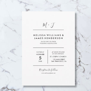 Convite Foto de Casamento de Monograma Manuscrito Minimali