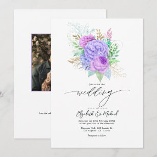 Convite Foto de Casamento de Primavera Floral Roxo Pastel