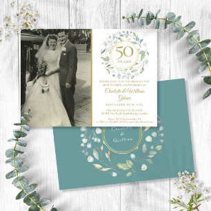 Convite Foto de casamento do 50º aniversário com flora e f