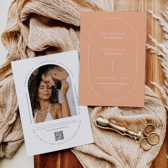 Convite Foto de Casamento do Código QR do Arch Moderno Pea (Criador carregado)