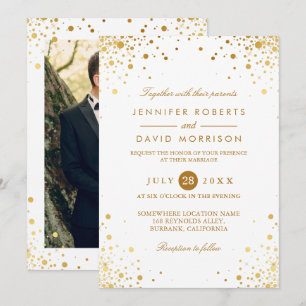 Convite Foto de casamento do Confetti Dots Dourado da Tend