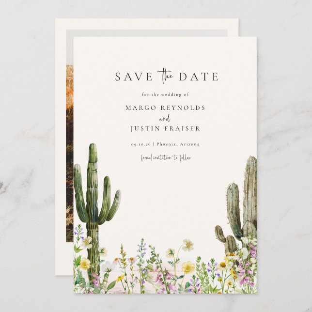 Convite Foto De Casamento Do Deserto De Flor Selvagem Salv (Frente/Verso)