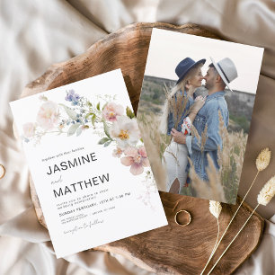 Convite Foto de Casamento do Modern Boho Wildflower