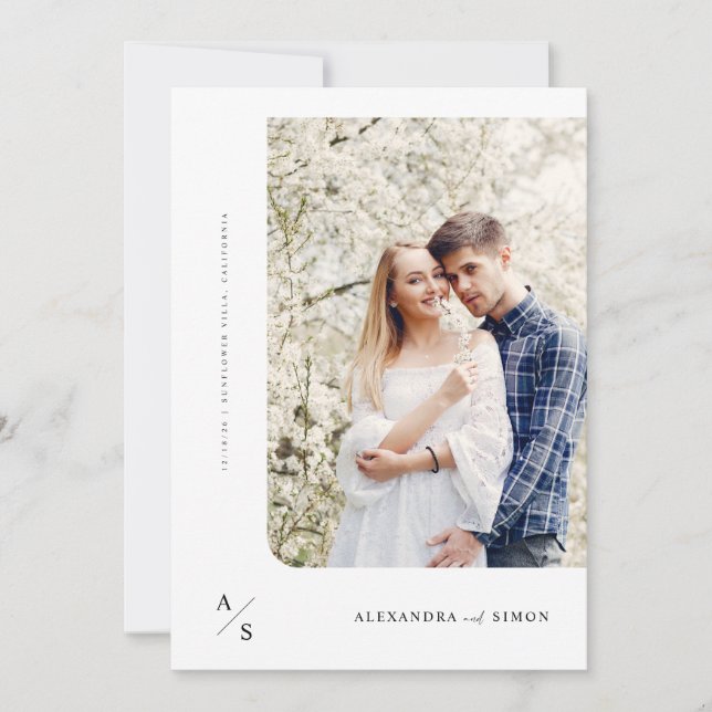 Convite Foto de Casamento do Monograma do Script Elegante (Frente)