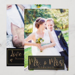 Convite Foto de casamento do Sr. e Sra. Black & Gold Agrad