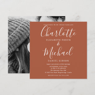 Convite Foto de casamento em script da assinatura Terracot