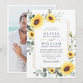 Convite Foto de Casamento Eucalyptus Sunflower Elegante