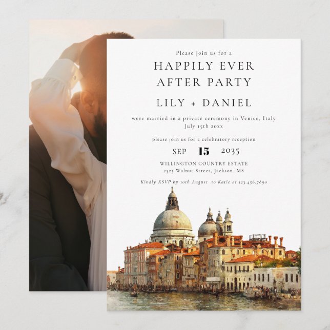 Convite Foto de Casamento Feliz para Sempre em Veneza (Frente/Verso)