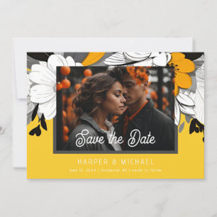 Convite Foto de casamento floral amarelo moderno salvar a