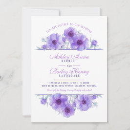 Convite Foto de casamento floral com anêmona roxa