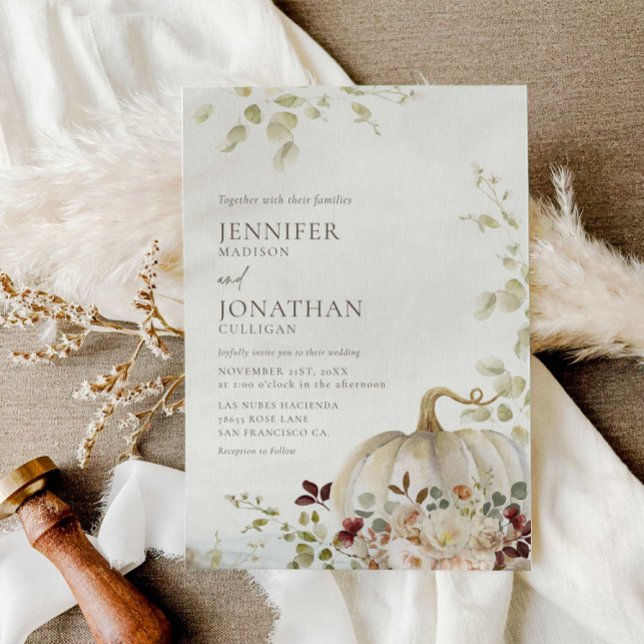 Convite Foto De Casamento Floral De Pumpkin Fall Fall Rust (Fall Rustic Photo Wedding Invitation)