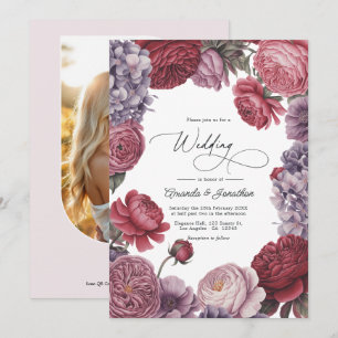 Convite Foto de casamento floral de Rosewood e Lavanda emp