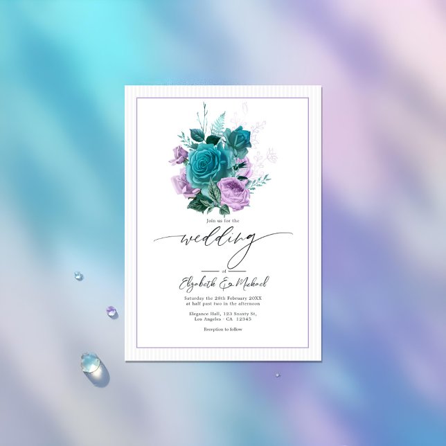 Convite Foto de Casamento Floral de Teal e Lavanda (Teal and Lavender Floral Wedding Photo Invitation)