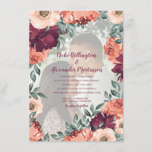 Convite Foto de casamento floral em laranja queimada borgo