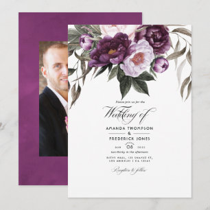 Convite Foto de casamento floral em veludo profundo