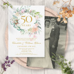 Convite Foto de Casamento Floral Garland 50 anos<br><div class="desc">Com uma delicada cor d'água,  verde-verde-floral,  este bonito convite de 50 anos de casamento botânico pode ser personalizado com seus detalhes especiais de aniversário. Ao contrário da sua foto favorita de casamento. Projetado por Thisnotme©</div>