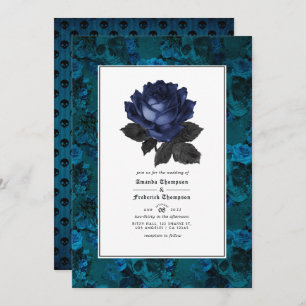 Convite Foto de Casamento Floral Gótico Preto e Azul