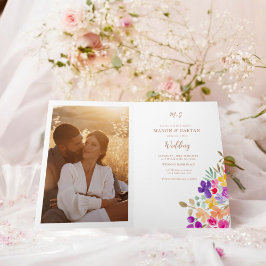 Convite Foto de Casamento Floral Pintado à Mão, tudo em um
