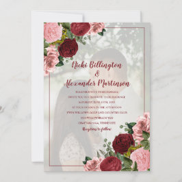Convite Foto de casamento floral rosa Burgundy