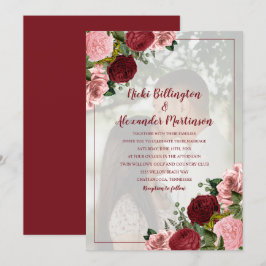Convite Foto de casamento floral rosa Burgundy