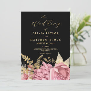 Convite Foto de Casamento Floral Rosa Empoeirada Moderna