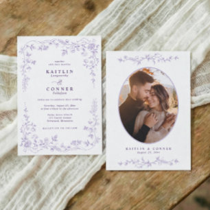 Convite Foto de casamento floral roxa vintage francesa